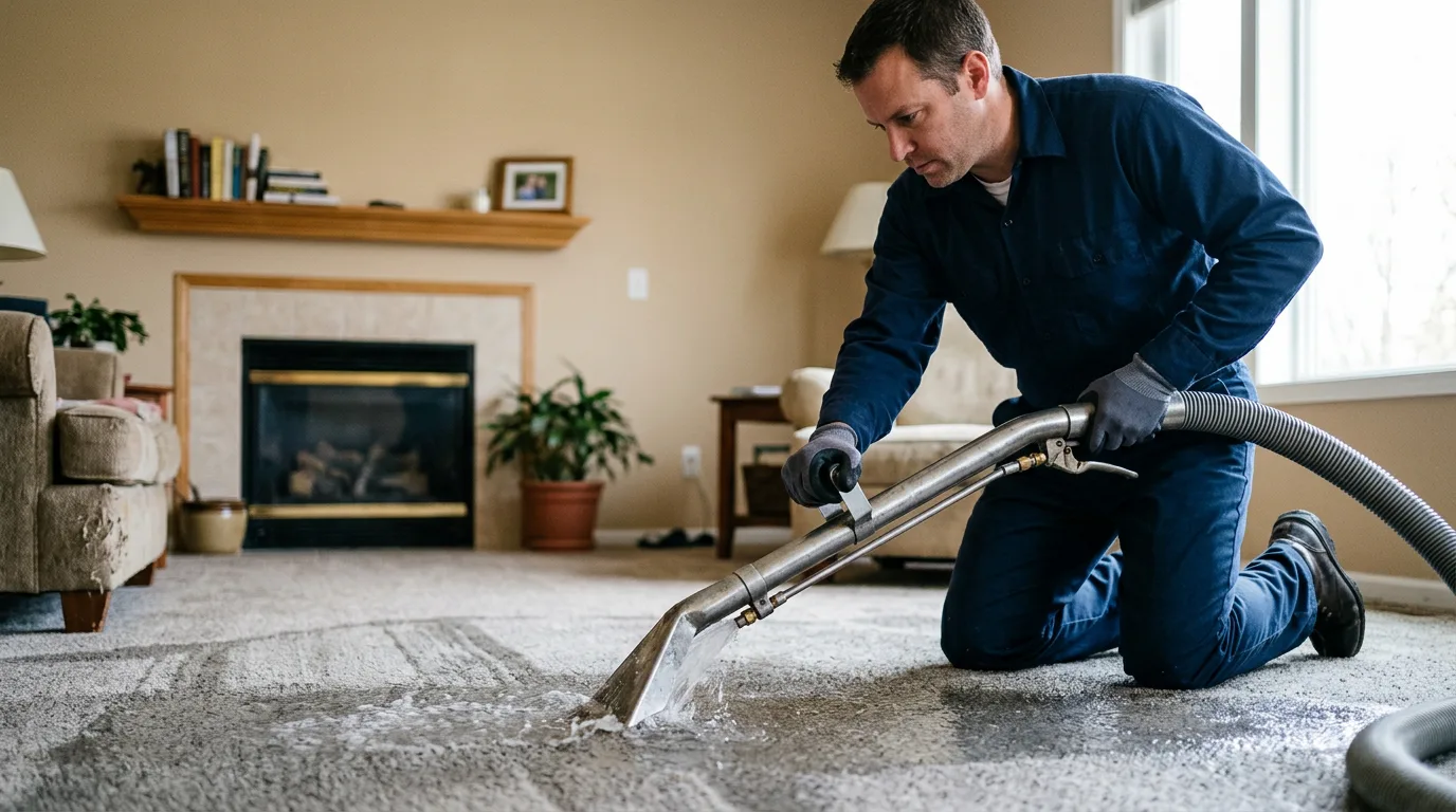 Water damage restoration technician working near Clearfield, IA